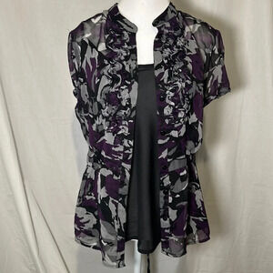 purple & black floral ruffle Apt 9 cami & button up top set size large